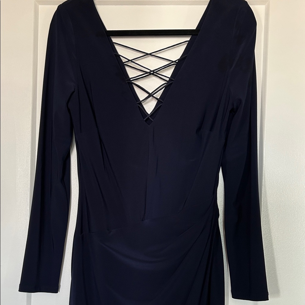 Elegant Navy Blue Long Sleeve Dress